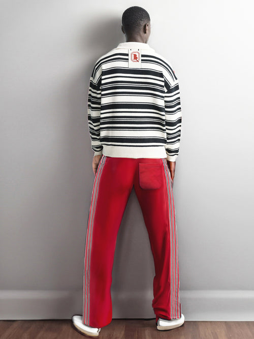 High-Quality Red Sports Pants with Denim Trim