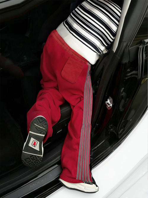 High-Quality Red Sports Pants with Denim Trim