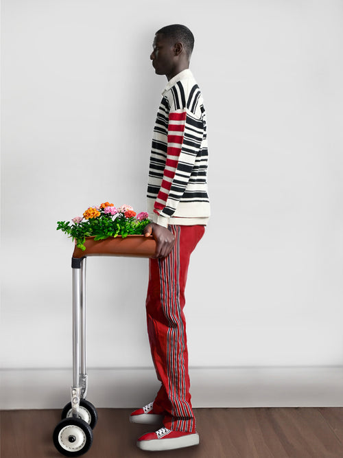 High-Quality Red Sports Pants with Denim Trim