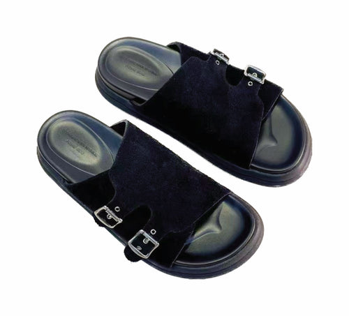 Quinnbie Men's Suede Slippers: Exquisite Elegance with Decorative Buckles, Perfectly Marrying Comfort and Luxury"